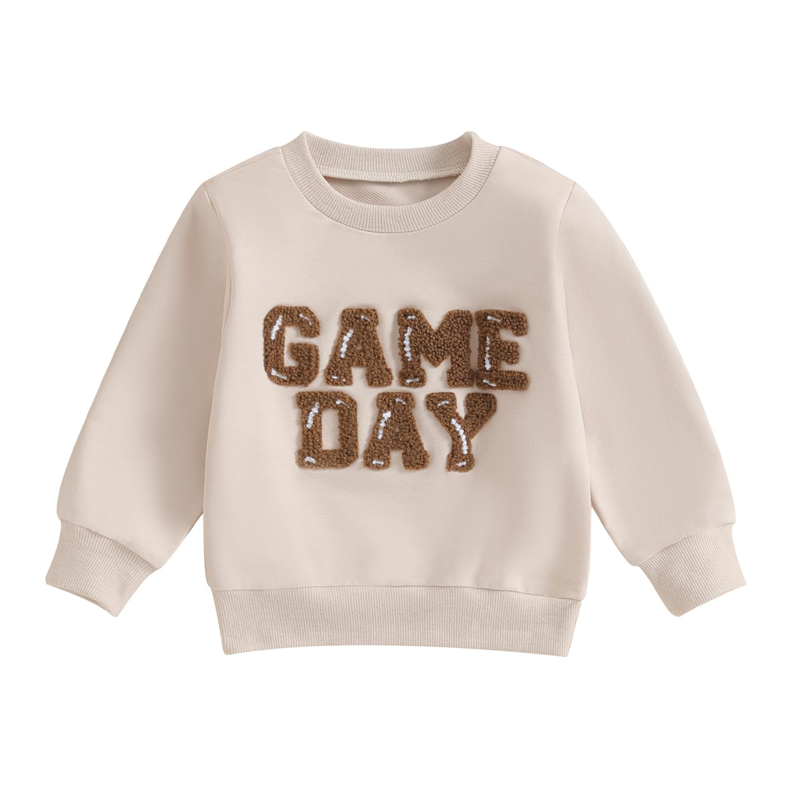 Dcohmch Baby Girl Boy Football Outfit Game Day Embroidery Sweatshirt Shirt Pullovers Toddler Fall Spring Clothes (Beige Game Day, 18-24 Months)