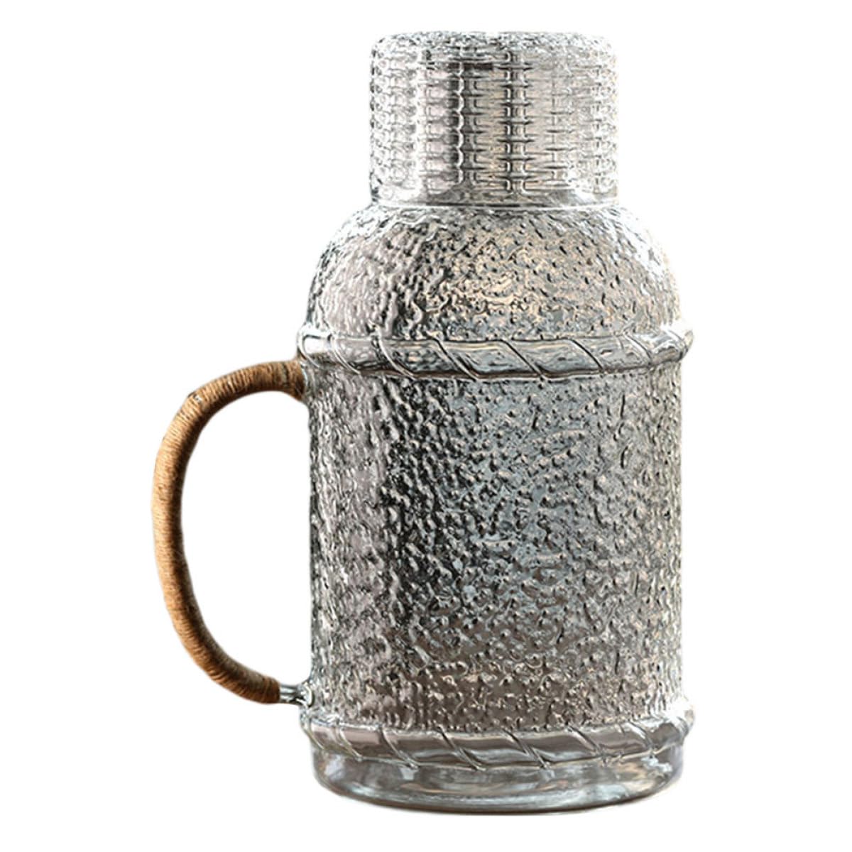 Housoutil Jarra de Agua de Vidrio de 2l Diseño Martillado, Resistente al Calor, Tapa Hermética y Fácil de Verter para Uso en Fiestas y Reuniones en Casa