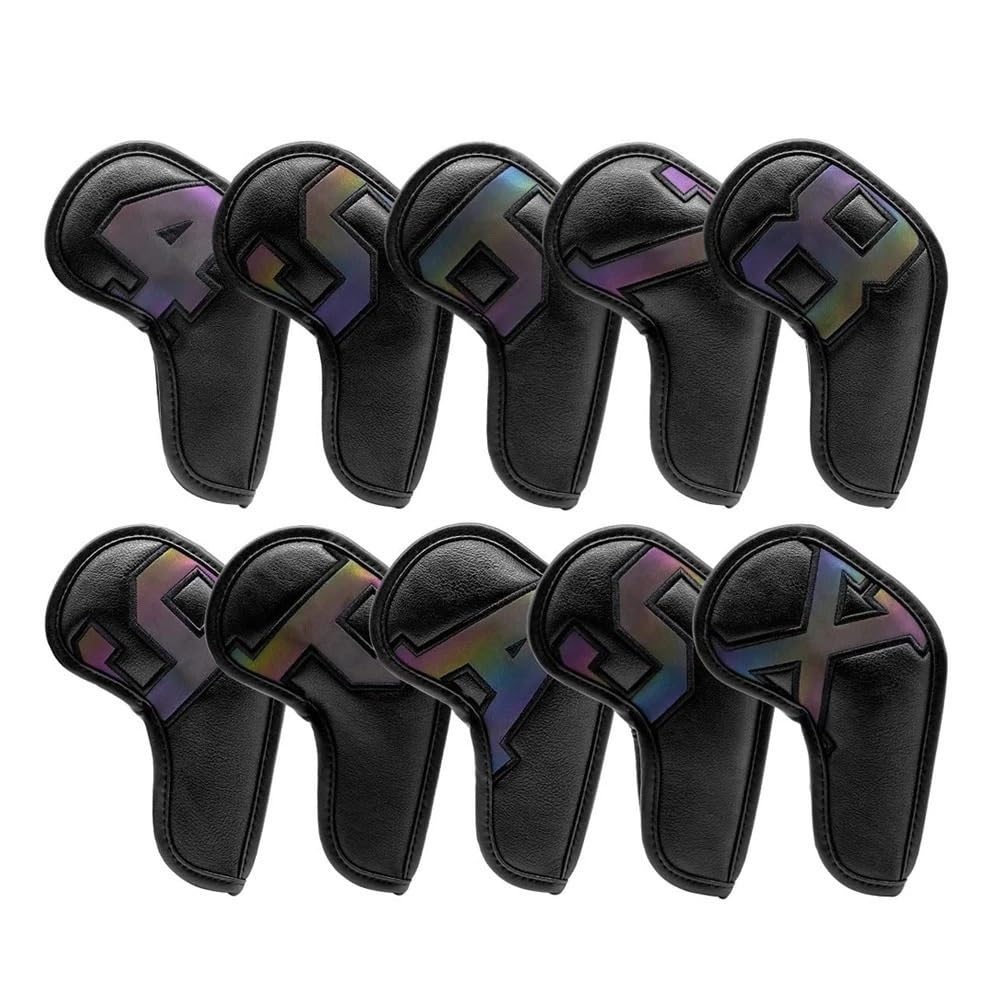 Copri Mazza Copri-Testa for Mazze da Golf in Ferro, Set di Copri-Testa Adatti a Tutti i Wedge in Ferro, Numeri Grandi, Collo Lungo, Nero/Bianco, pu, 10 Pezzi/Confezione Coprimazze(1)