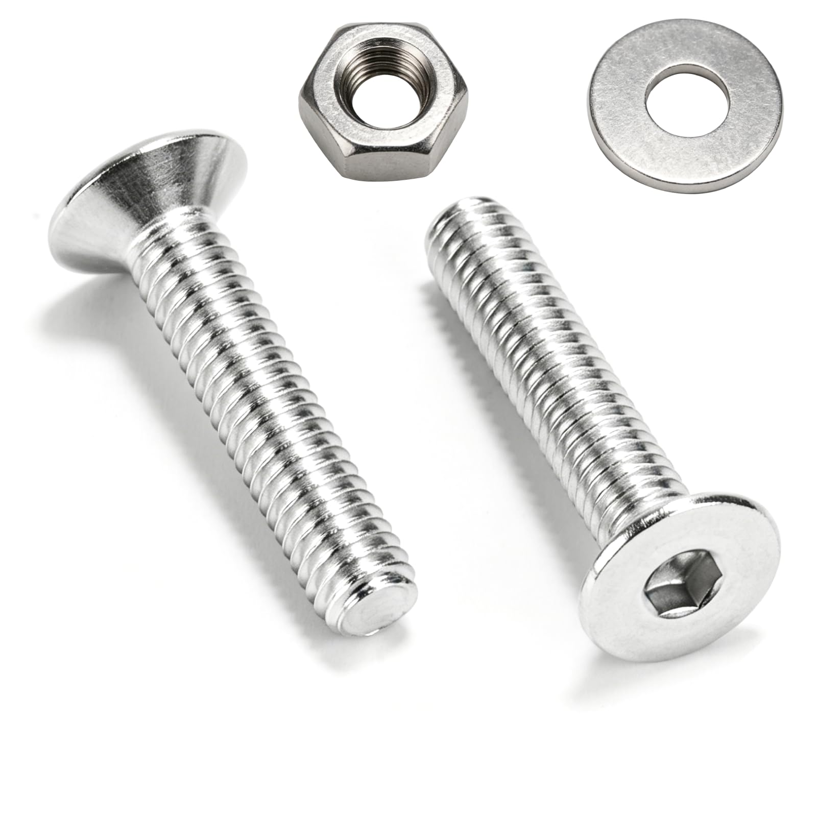 25 Set M6 x 30mm Screws Set, Countersunk Bolts and Nuts Set,Countersunk Screws Nuts and Bolts Assortment, Stainless Steel Flat Head Machine Screw Assorted with Flat Washers and nuts