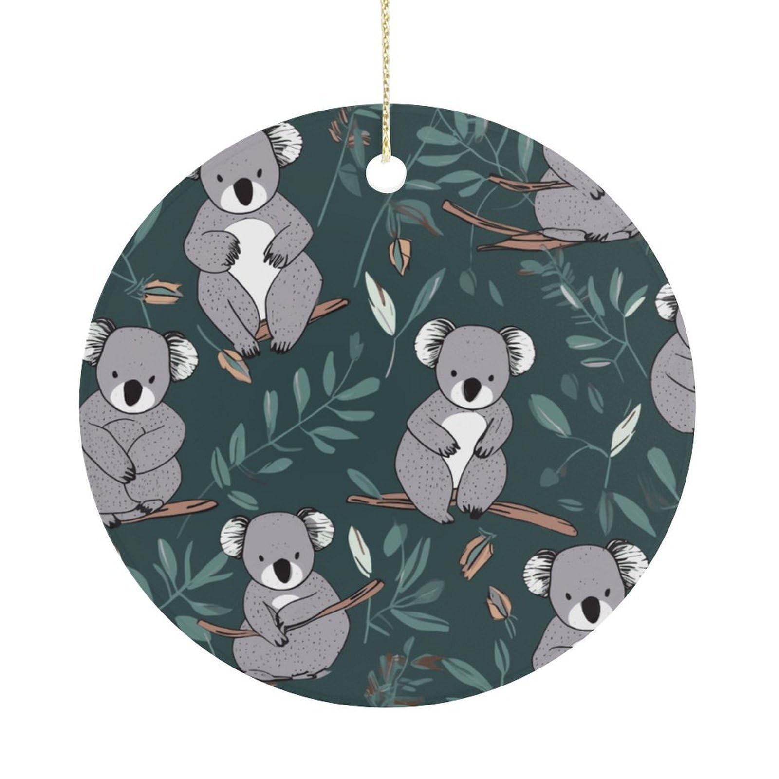 Lovely Koala Christmas Ornament,Round Ceramic Ornaments Personalized Christmas Tree Ornament for Holiday Porcelain Keepsake Gifts Ideas Home Decor