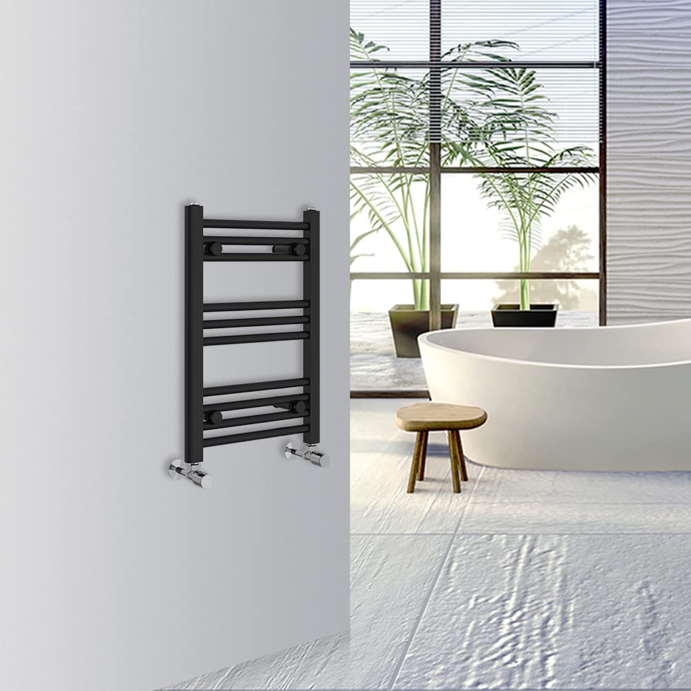 Warmehaus Straight Bathroom Heated Towel Rail Warmer 600x400mm Black — image 1