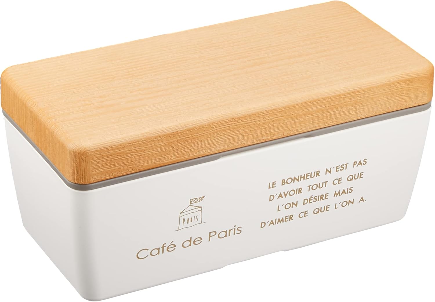 正和(Showa) 弁当箱 木目 BC ランチボックス Café de paris ホワイト 1段 600ml 仕切り付き PARIS 保冷剤付き 日本製 77145