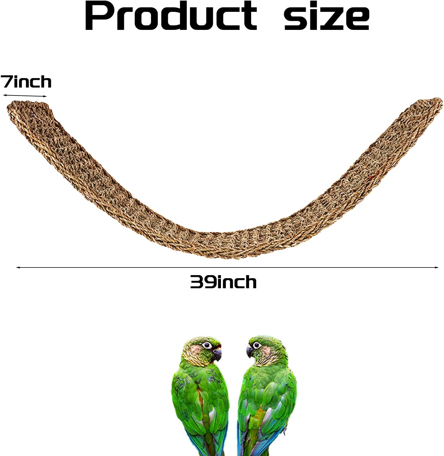 39 x 7 Inches Seagrass Mat, Natural Grass Woven Bird Net Hammock Mat, Climbing Rope Ladder Chew Toy, Cage Accessories for Parrots, Psittacines, Cockatiels, Hamsters, Lovebirds, Mice (2 Pack)