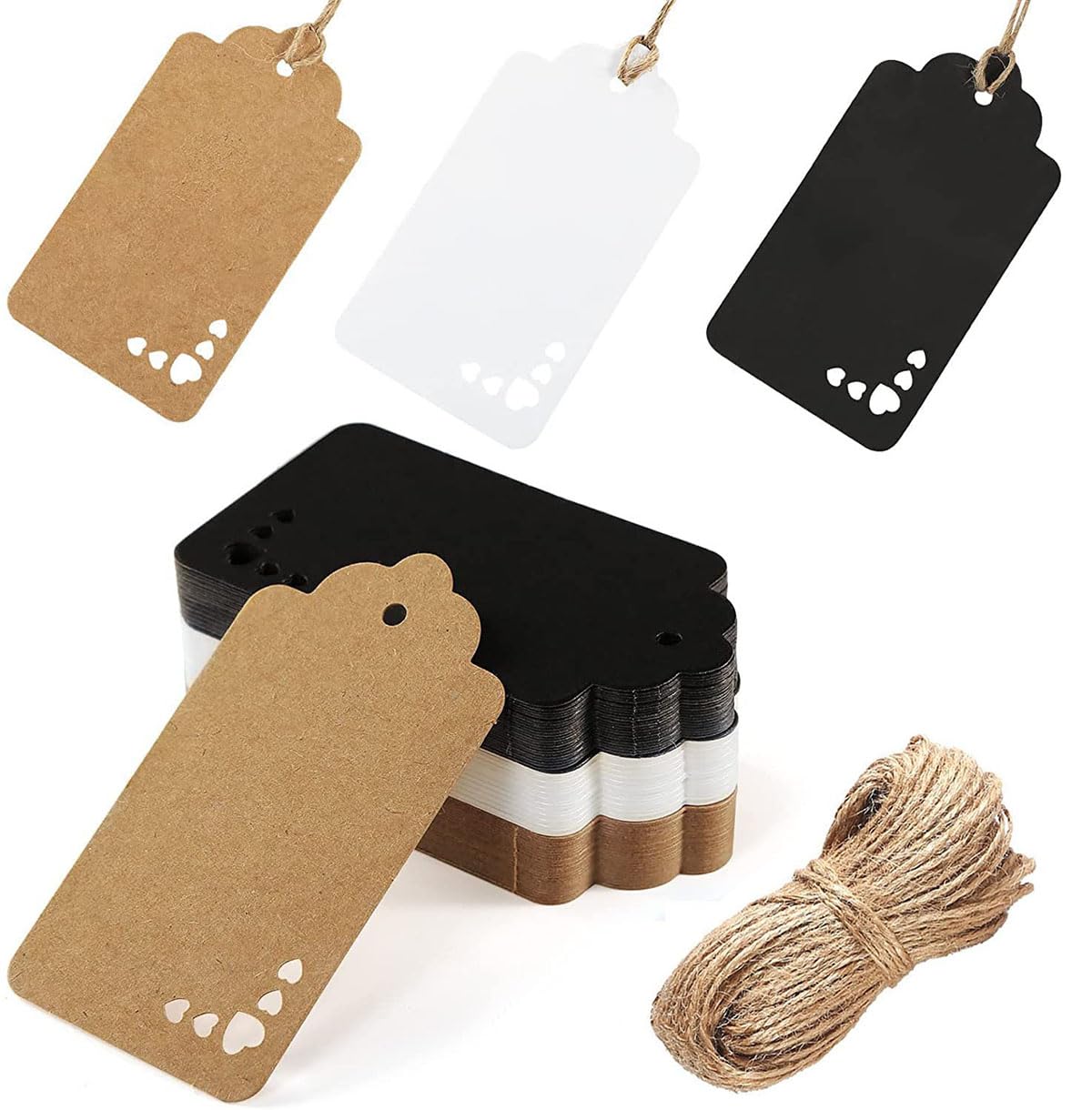 Goodern 150 PCS Kraft Paper Tags with 20m Twine,Kraft Christmas Tags Hang Labels Heart Kraft Paper Gift Tags Kraft Paper Price Tags Craft Tags Labels Treats Tags for Christmas Gifts Wedding Favors