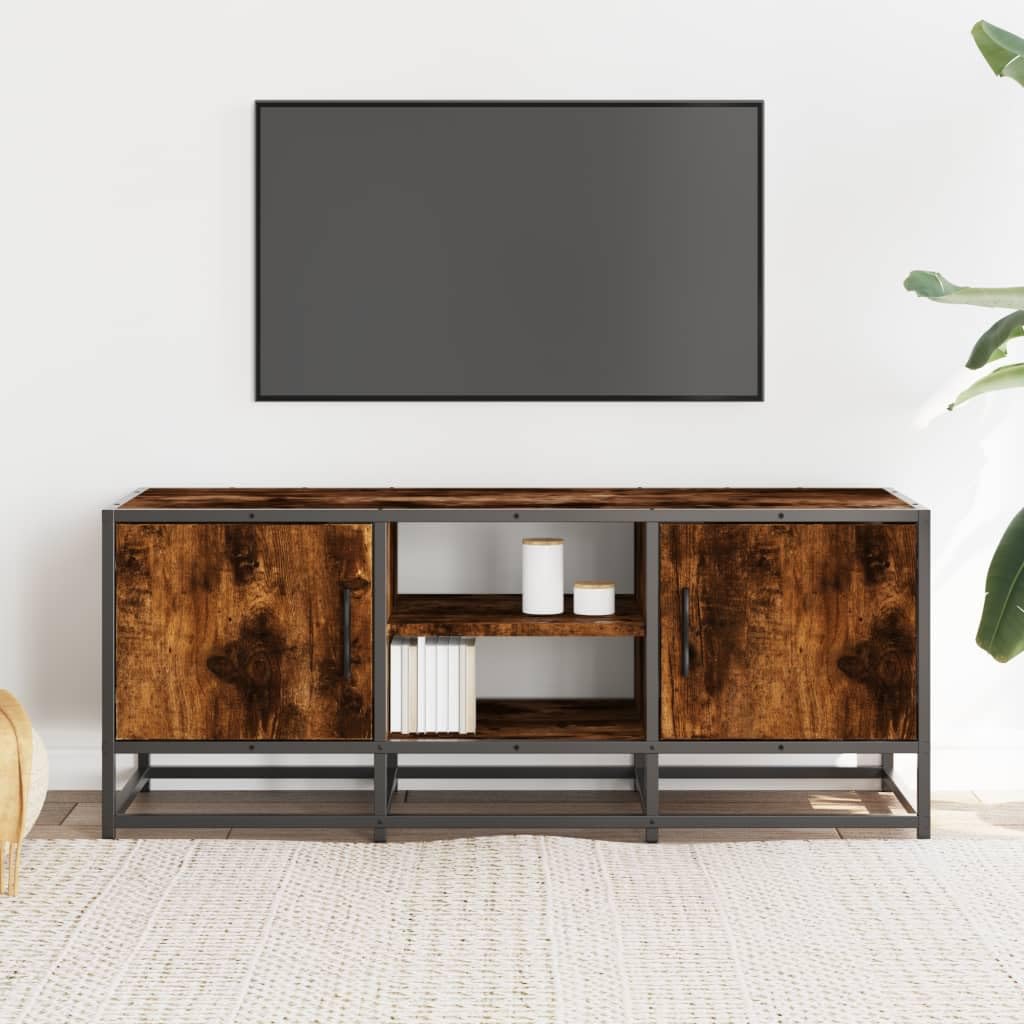 Szafka pod telewizor, dąb wędzony, 100 x 35 x 41 cm, materiał drewnopochodny i metal, szafka pod telewizor z miejscem do przechowywania, regał do salonu, sypialni, kina domowego
