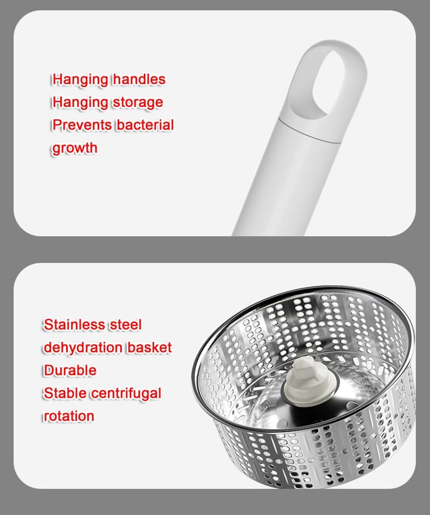 Mop Bucket Set – 360-degree Rotating mop | Hands-Free Household Cleaning Tool, Stainless Steel Handle, 2 Microfiber Heads for efficient Floor Cleaning, Detachable and Foldable