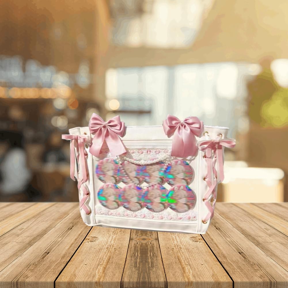 ITA Bag Pink Tote Kawaii Backpack Bowtie Ribbon Lace Aesthetic Y2K Cute Small cosmetic bag Photo Pins Display Window