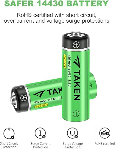 Miniatura 7 de Taken 14430 Batería solar recargable de 3.2 voltios con cargador, 3.2 V 450 mAh 14430 LiFePO4 batería recargable para panel solar, luces de jardín