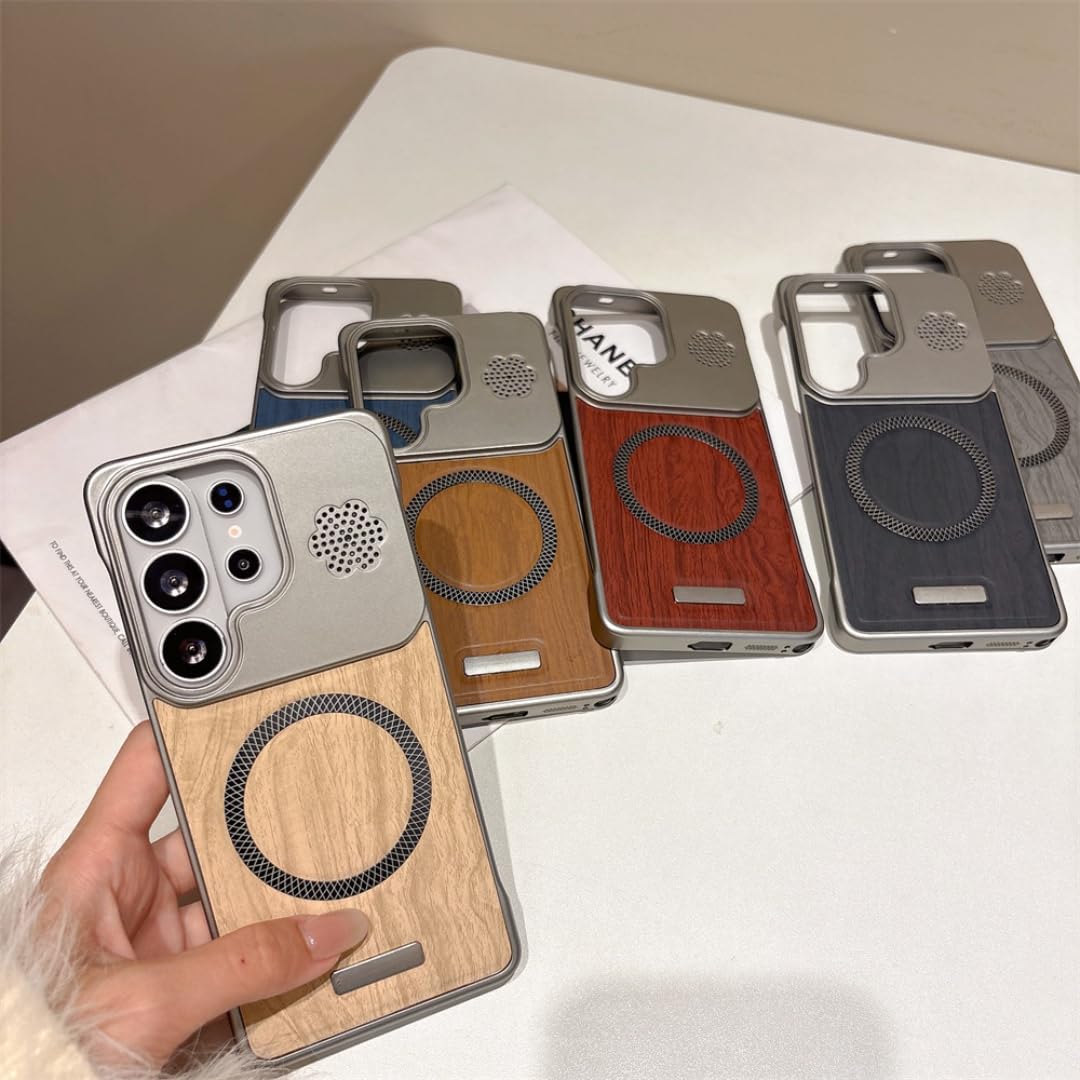 Etui magnetyczne bezramkowe z drewna imitującego skórę do telefonu Samsung S26 S25 Ultra S24 Plus Fe A56 A55 S26ultra z powłoką bezramkową (do Galaxy A55/szary)