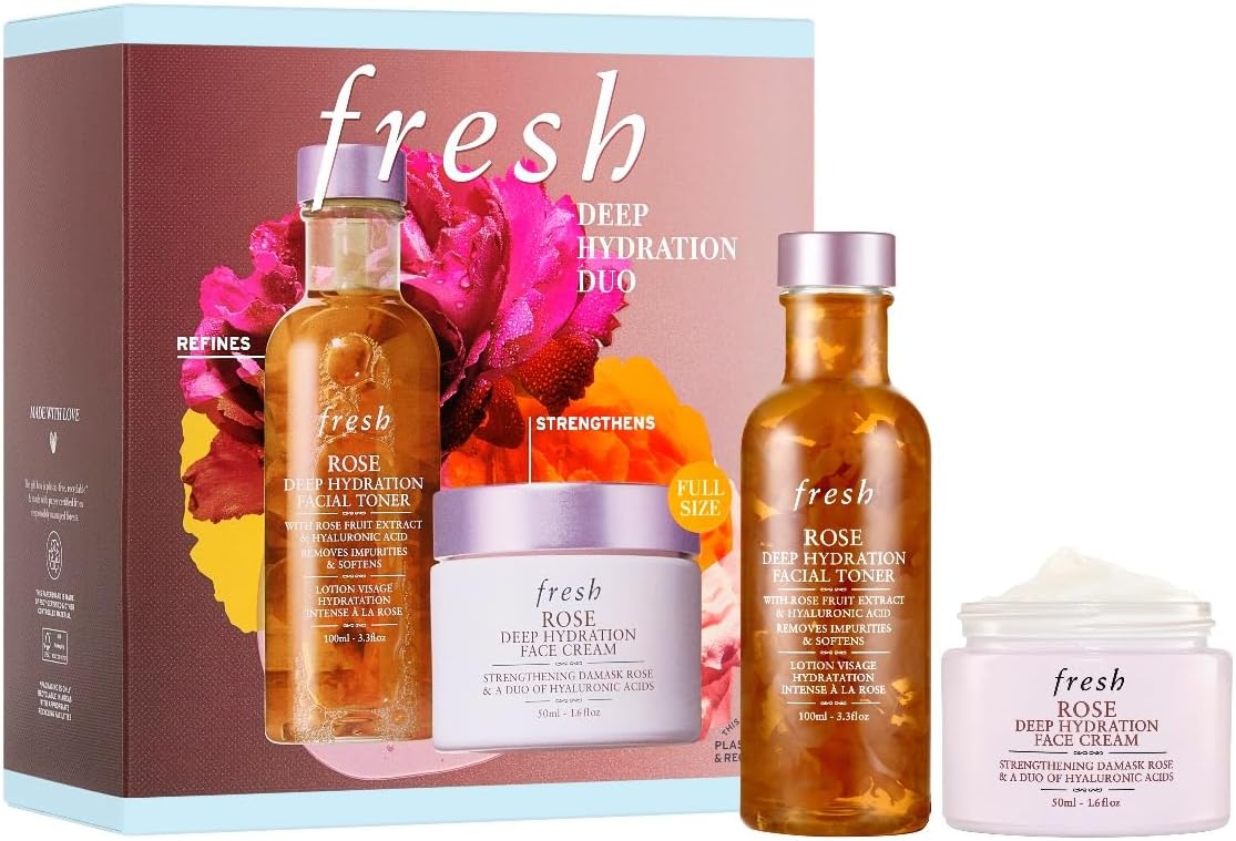 Deep Hydration Duo by Fresh for Women - 2 Pc 3.3oz Rose Deep Hydration Facial Toner, 1.6oz Rose Deep Hydration Face Cream