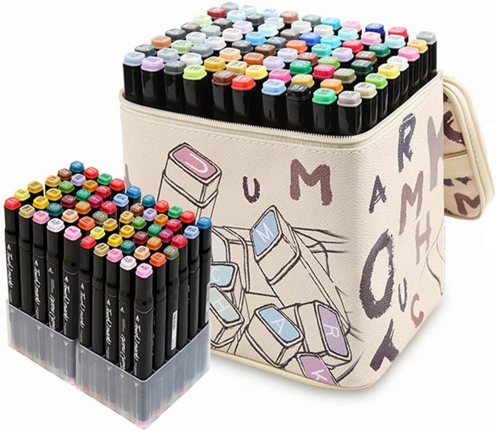 HARESLE 80 Colours Graphic Marker Pens Set Poster Design Markers Dual Tips Art Supplies with Cartoon Carrying Case, for Drawing Sketching and Colouring