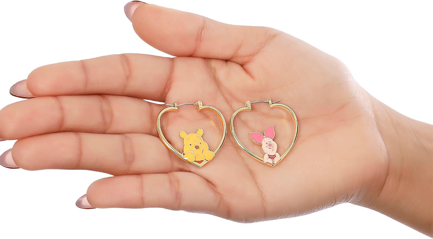 Disney Piglet and Winnie the Pooh Hoop Earrings for Women Official License, 18k Gold Flash-Plated, Mother's Day Gifts