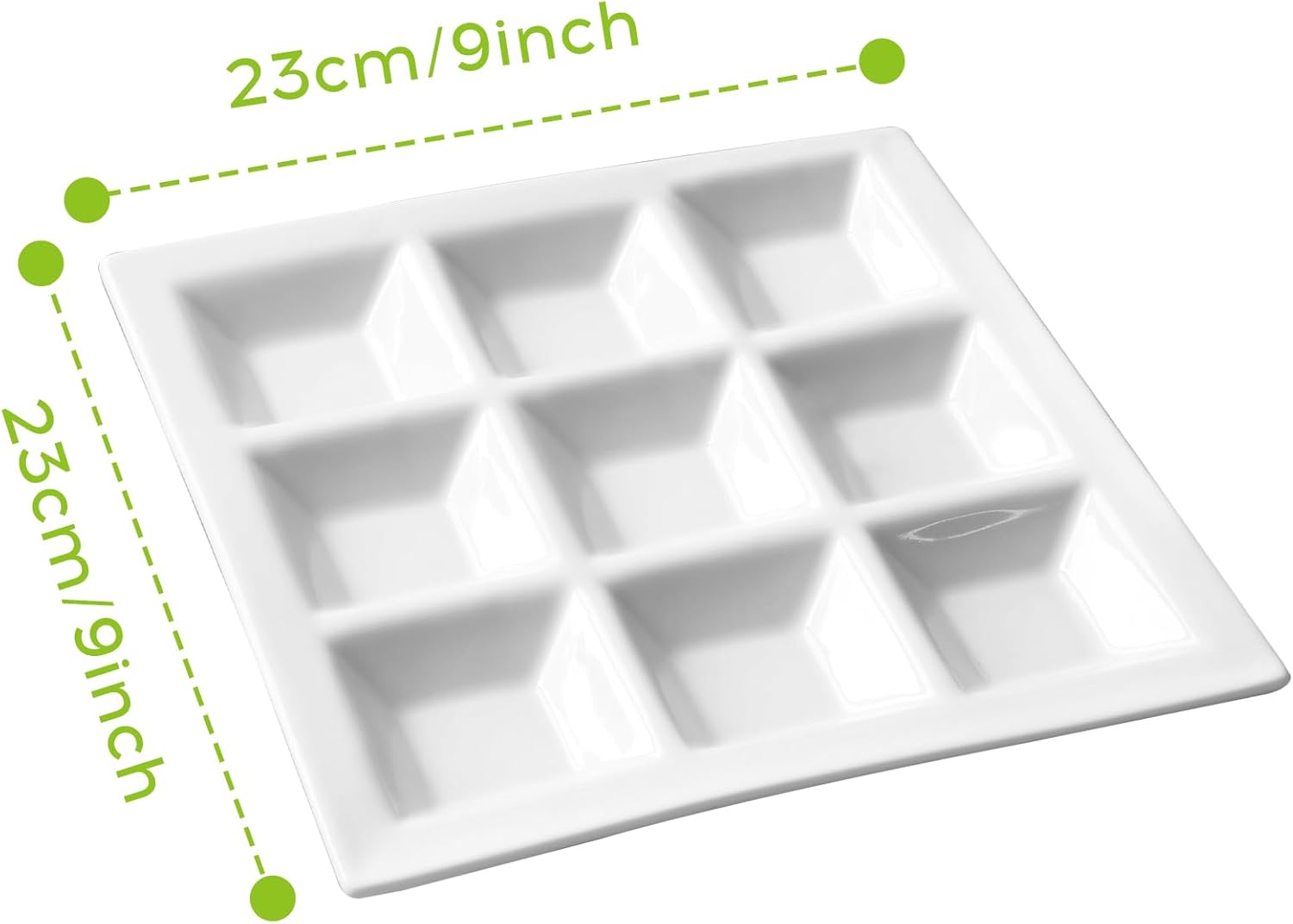 Cinf 2Pack Divided Plates rectangular Ceramic 9 Compartments Sauce Dishes Serving Saucers Quadrant Shaped Dinner Salad Tray Snacks