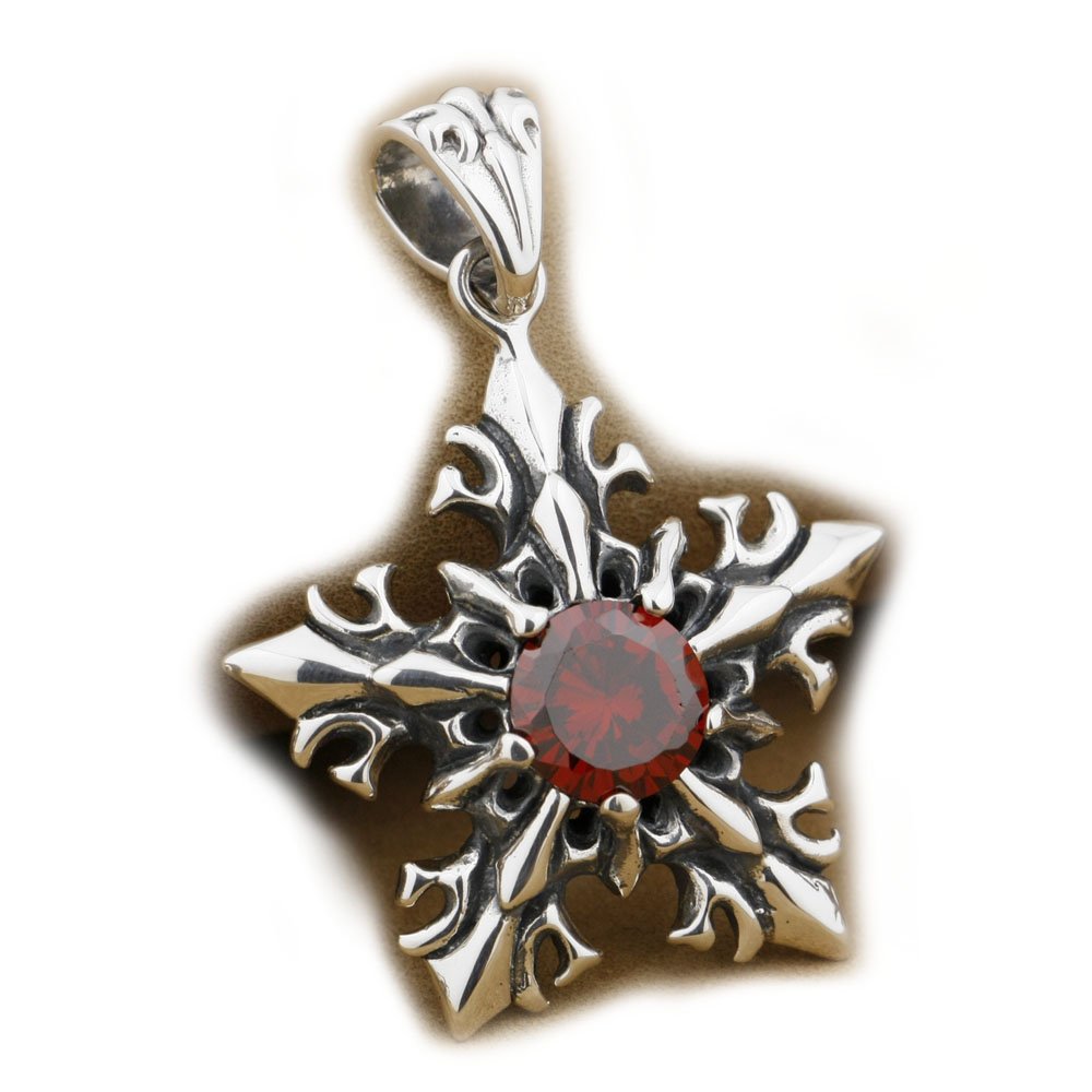 LINSION Red CZ Stone 925 Sterling Silver Snow Charms Biker Punk Pendant 9J007 JP