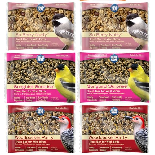 Blue Seal Suet Treat Bars for Wild Birds - No Mess Suet Feed Food for Woodpeckers Cardinals Siskins Sparrows & More - 8 oz Suet Feeder Bird Seed Cakes (Variety Pack of 6)