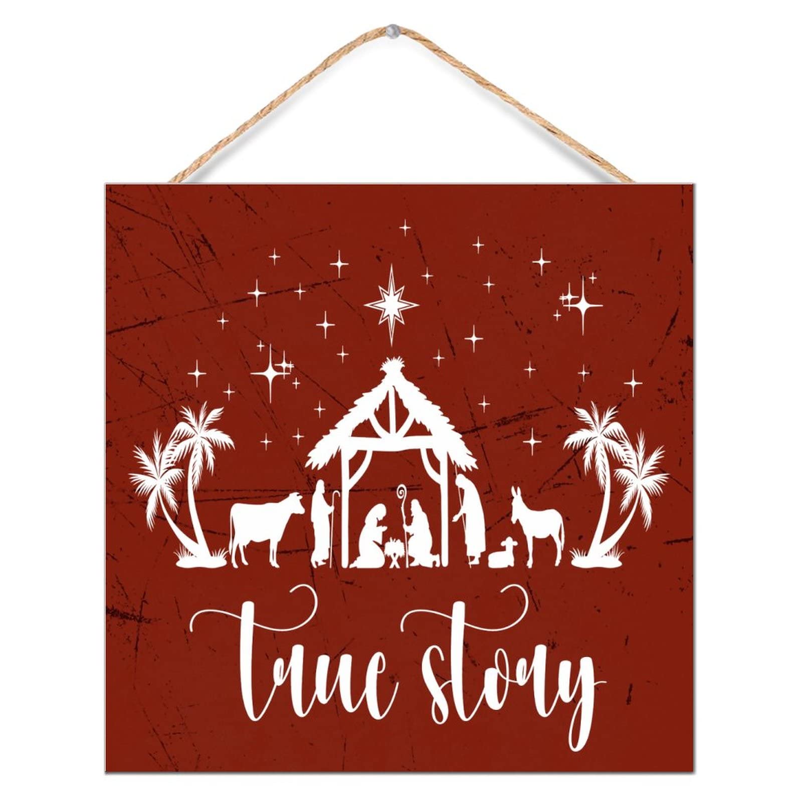 Panneau décoratif en bois True Story chrétien à suspendre 30,5x30,5 cm