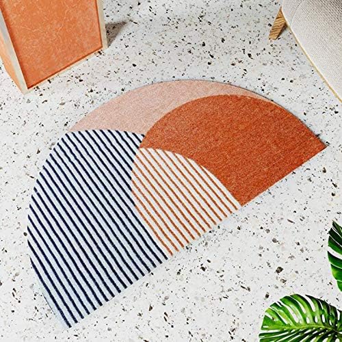 Geometric Pattern Design Non-Slip Soft Water Absorption Floor Mat Area Rugs Carpet Bathroom Rugs Bathmat Shower Room Home Decor (Half Round)