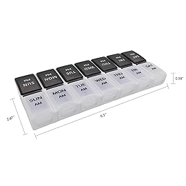 7 Day Weekly Pill AM PM Organizer, ShysTech Large Pill Case Pill Box for Pills/Vitamin/Supplements/Medication (Separable, Small Black/White)