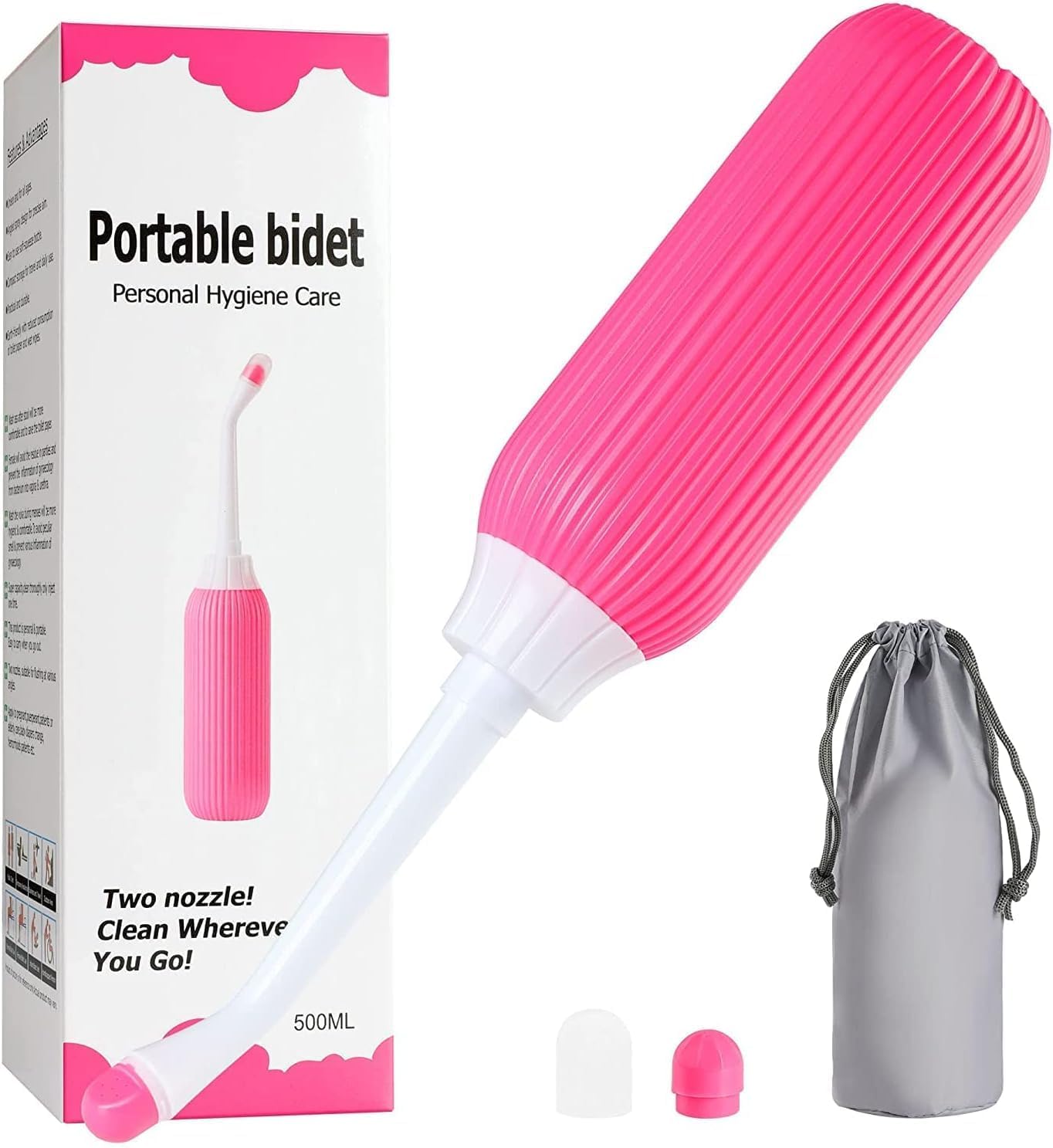 RECLUSE Handheld Portable Bidet Spray with 2 Angled Nozzles Personal Bidet Sprayer for Kids Ass Washing, Personal Hygiene Bathroom Aid, Pregnant Women Cleansing, Postpartum Clean (Pink)-image-4