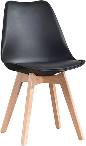 Miniatura 7 de Sillas de comedor retro con respaldo y asiento acolchado suave, patas de madera de haya maciza, estilo contratado, seguras y cómodas, color puro