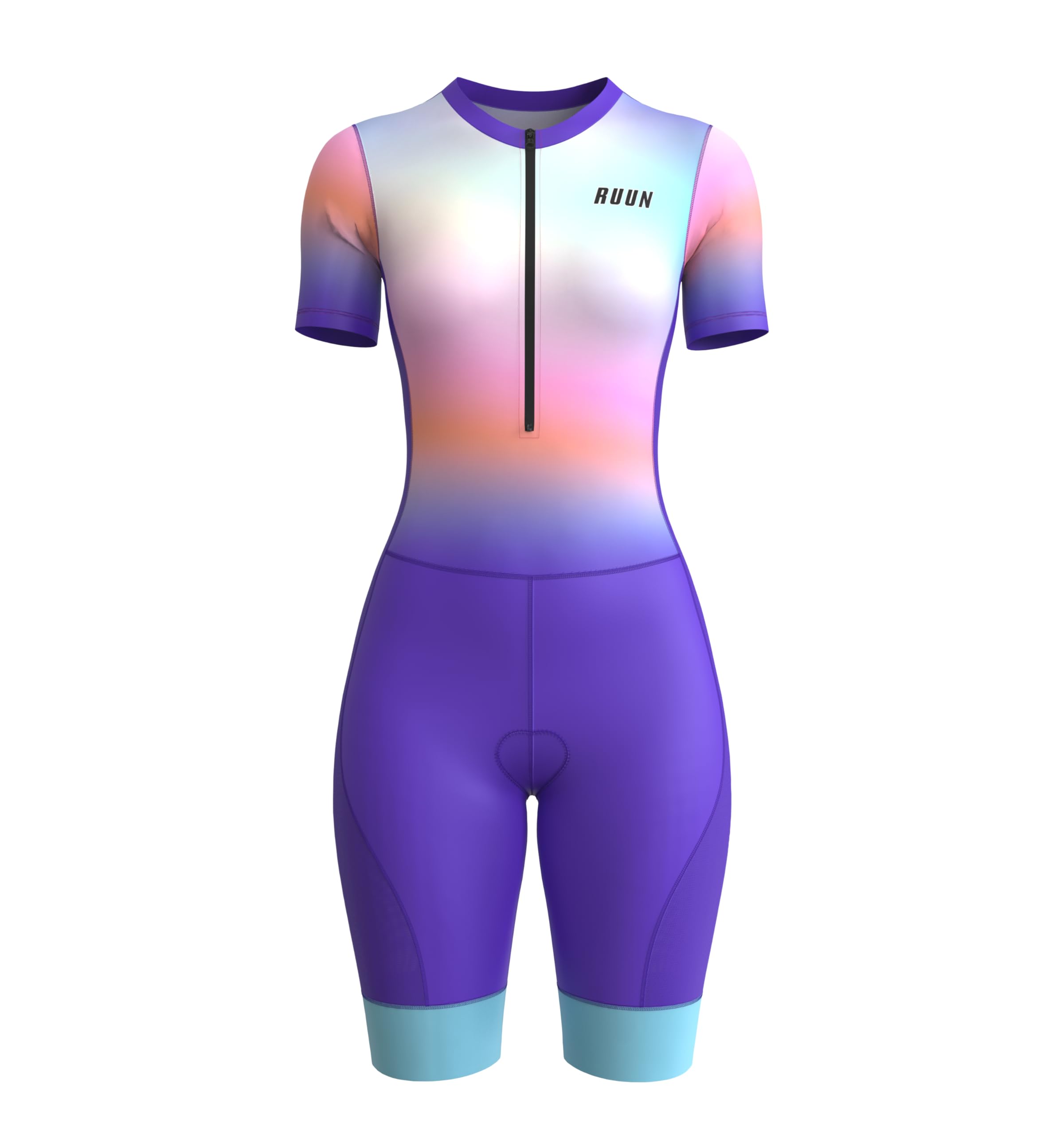 RUUN Traje de ciclismo para mujer, media manga con bolsillos, malla de triatlón, acolchado, con banda de fuerza y pinzas para las piernas