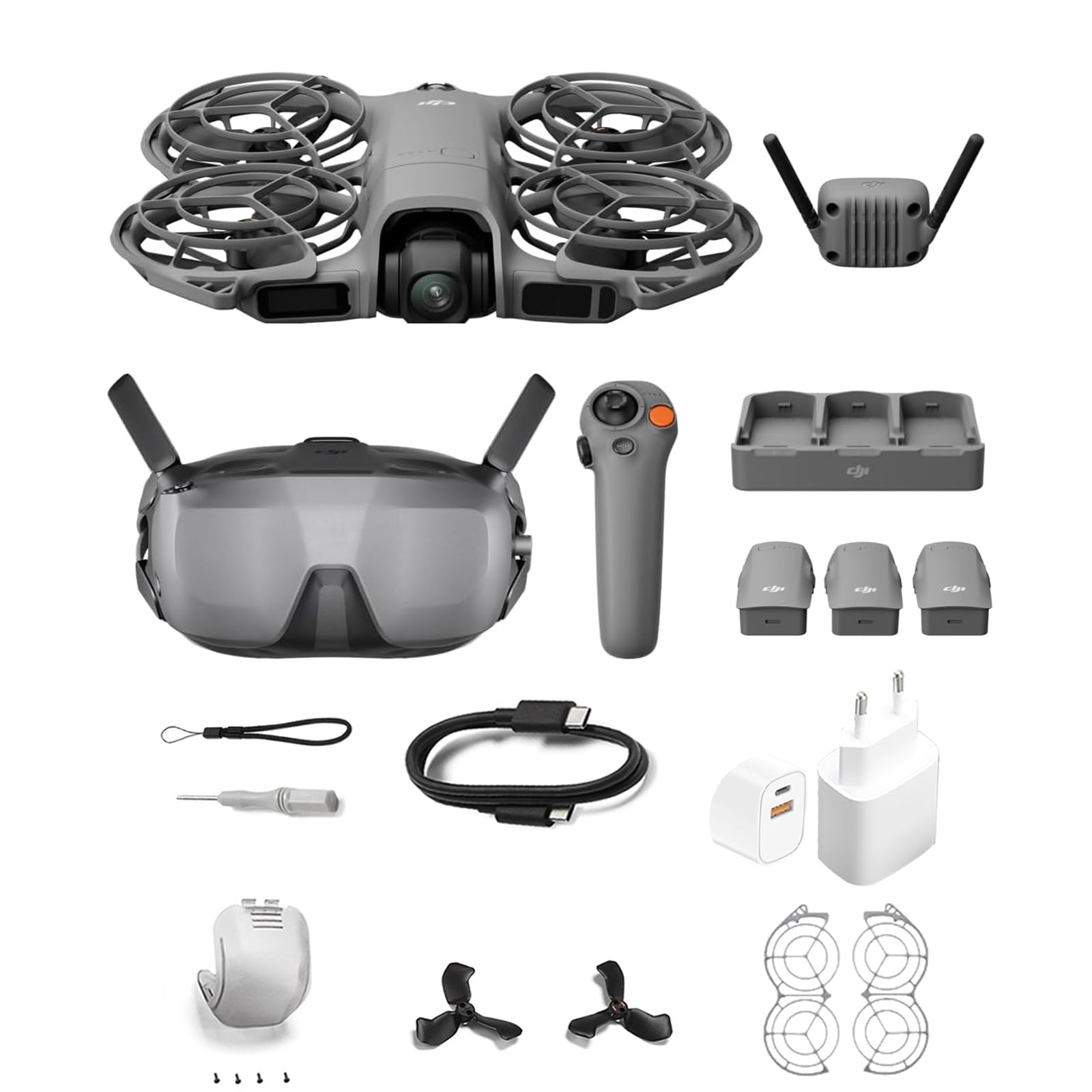 DJI Neo 2 Motion Fly More Combo Bundle mit Zubehör, 4K Drohne für Einsteiger mit RC Motion 3 und Goggles N3, Stabile Übertragung mit Digitalem Sendeempfänger, FPV-Flug, 3 Akkus (Ladestecker)