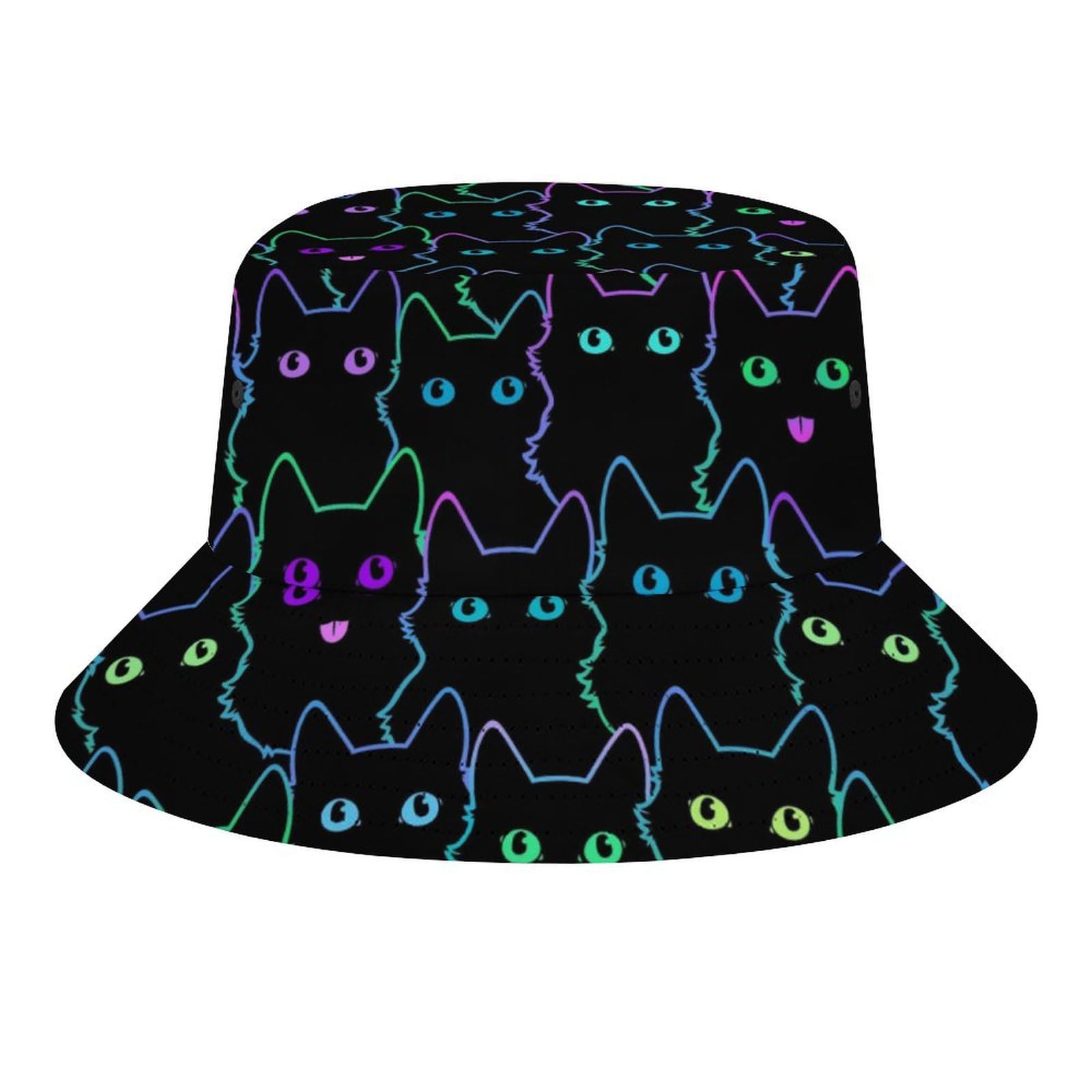 Fabretto Unisex Psychedelic Cat Bucket Hat For Women Men Packable Fisherman Hat Sun Cap Travel Outdoor Beach Caps