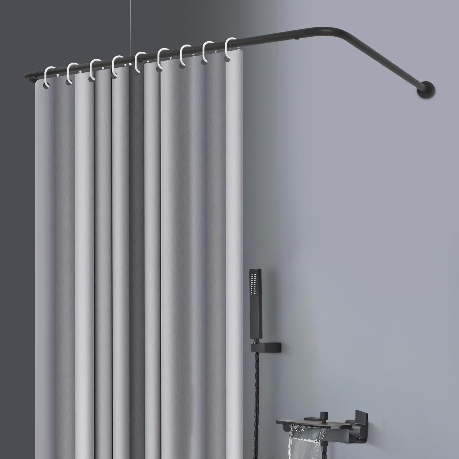 Soporte para barra de cortina de ducha en forma de U, de acero inoxidable, 150-190 cm, longitud ajustable, montaje en pared, barra de ducha telescópica, barra de ducha extensible para baño, armario
