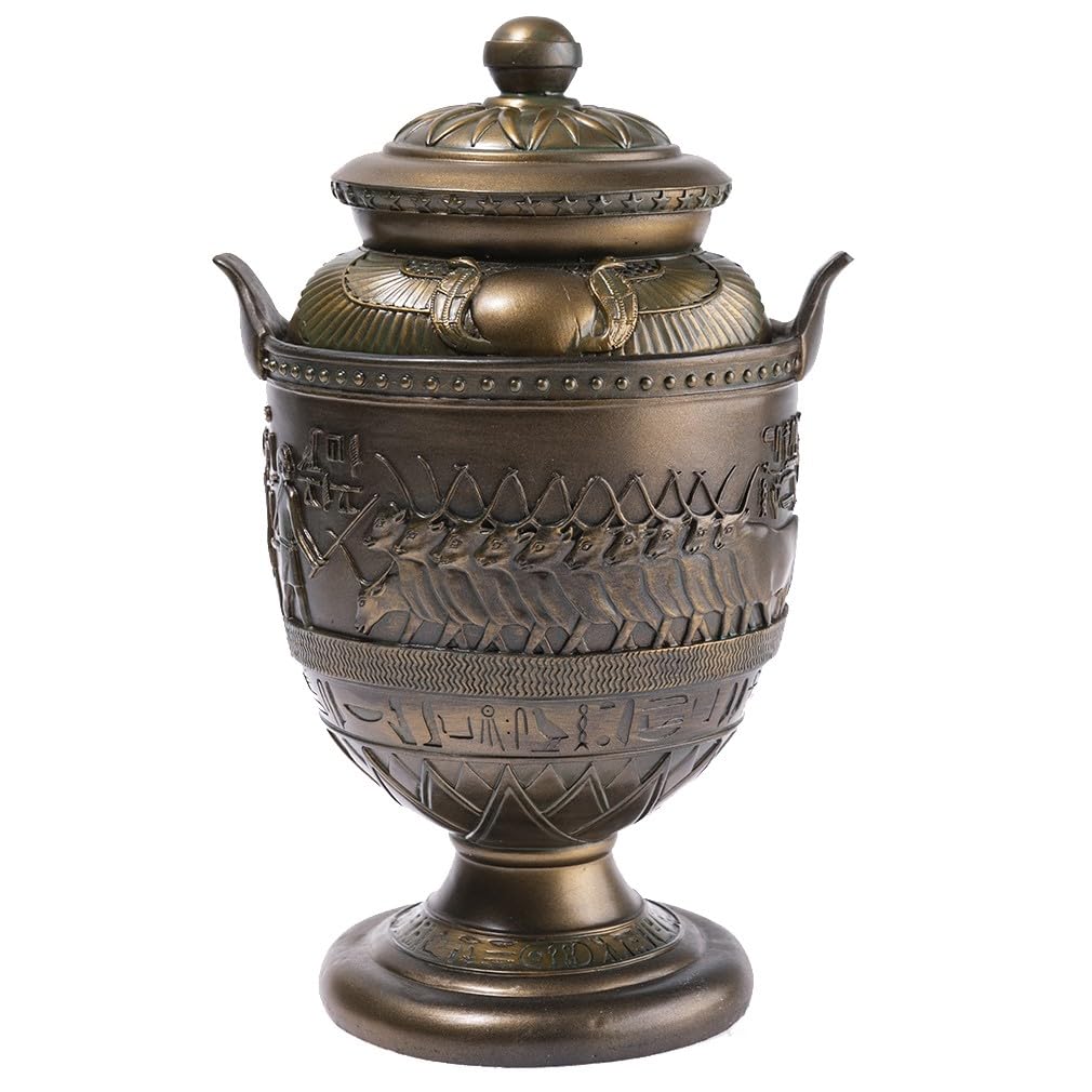 lachineuse - Egyptian Urn 28 cm - Egyptian Vase - Antique Egypt Decoration - Interior Decorative Object - Mythology Bronze - Cobra, Taurus, Hieroglyphs, Pharaohs - Original Gift Idea