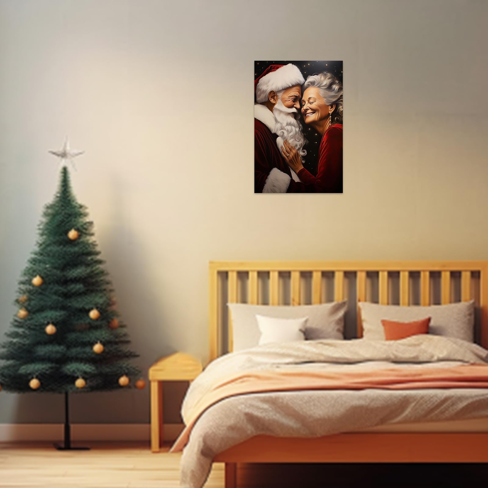 ZXHYWYM Vintage Santa Claus Wall Art Santa and Mrs Claus Pictures Canvas Christmas Art Prints Wall Decor for Living Room Bedroom Xmas Gifts Frame (B - Image 2