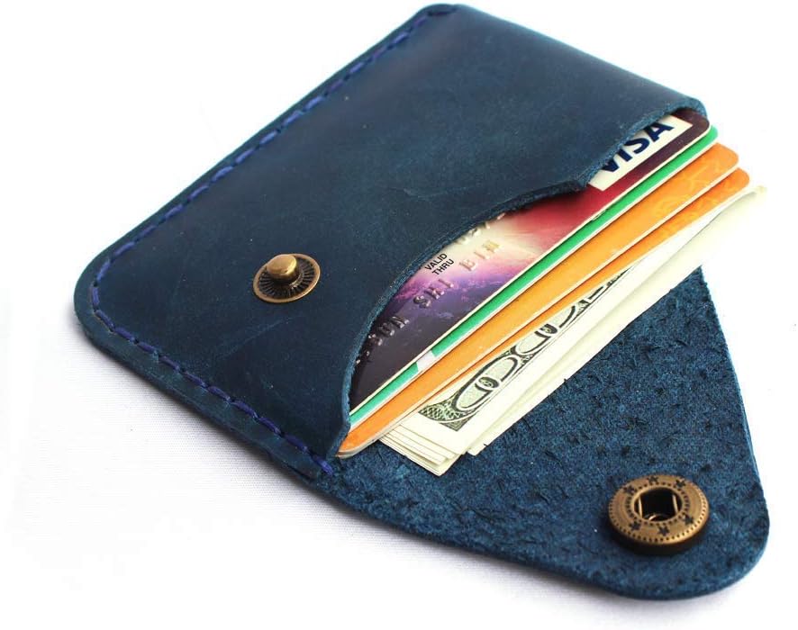 Handmade Leather Card Holder with Snap Closure - Ultra-Thin Minimalist Front Pocket Wallet, Hand-Stitched Simple Card Case - Image 2