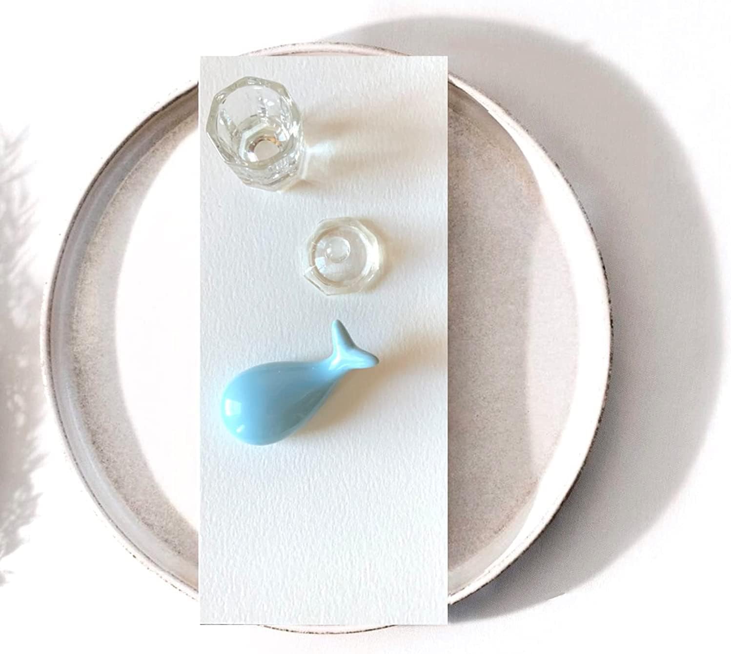 Glass Inkwell Set with Lid, Empty Ink Well for Dip Pen, Calligraphy Ink Holder, Ceramic Pen Rest, Perfect for Oblique Calligraphy Pen, Fountain Pen, and Glass Dip Pen (No Ink w/Whale Pen Rest)