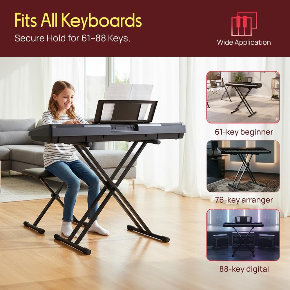 Pyle Stojak do Keyboardu Elektronicznego – Uchwyt do Keyboardu i Pianina Cyfrowego z Regulacją Wysokości, Idealny do Występów na Stojąco, Podwójna Konstrukcja X dla Maksymalnej Stabilności