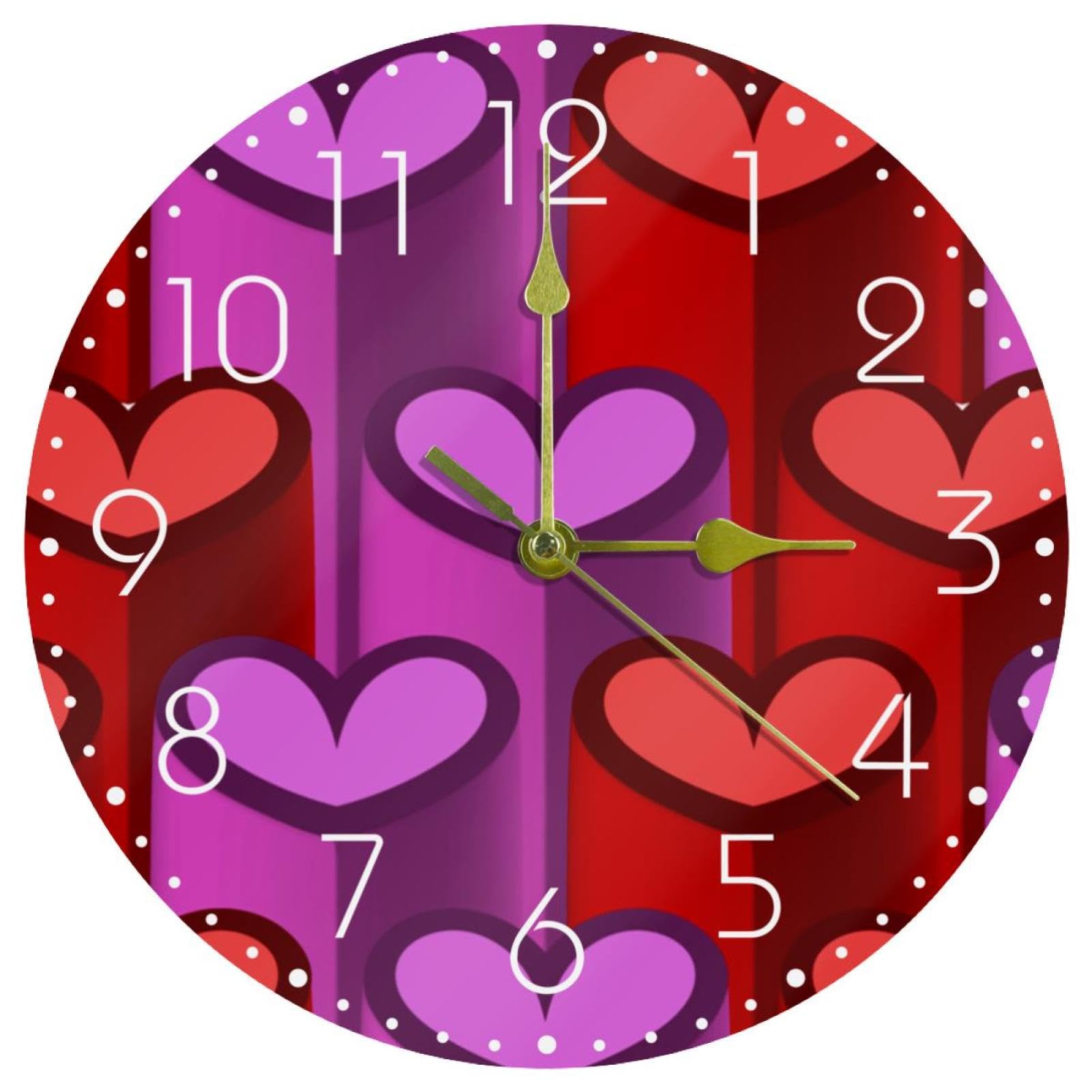 Horloge murale silencieuse 25 cm à motif cœur violet pour chambre