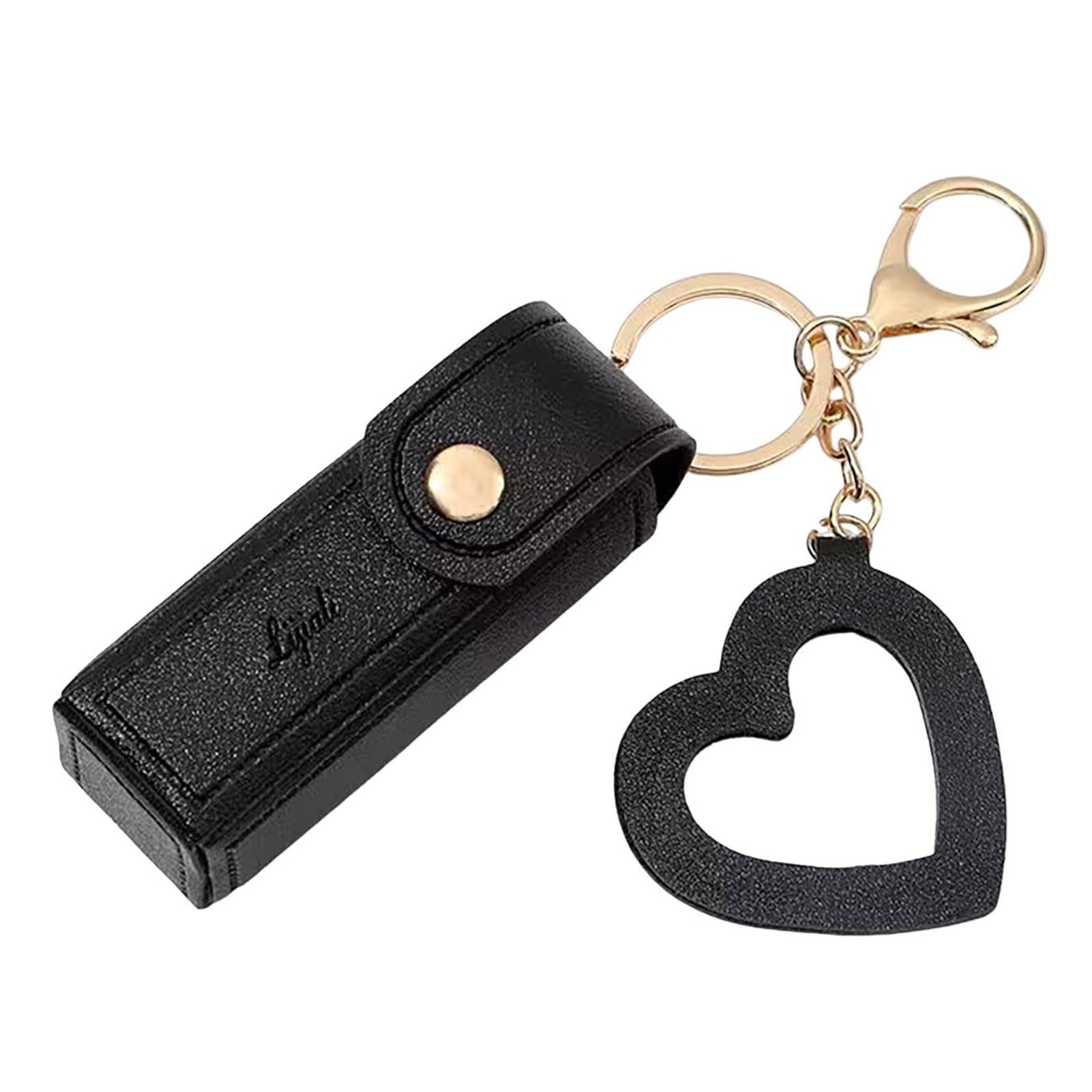 Colorful Lipstick Holder Keychain for Women - Lip Balm, Lipstick, Lip Gloss Case - Black Leather Clip On Pouch