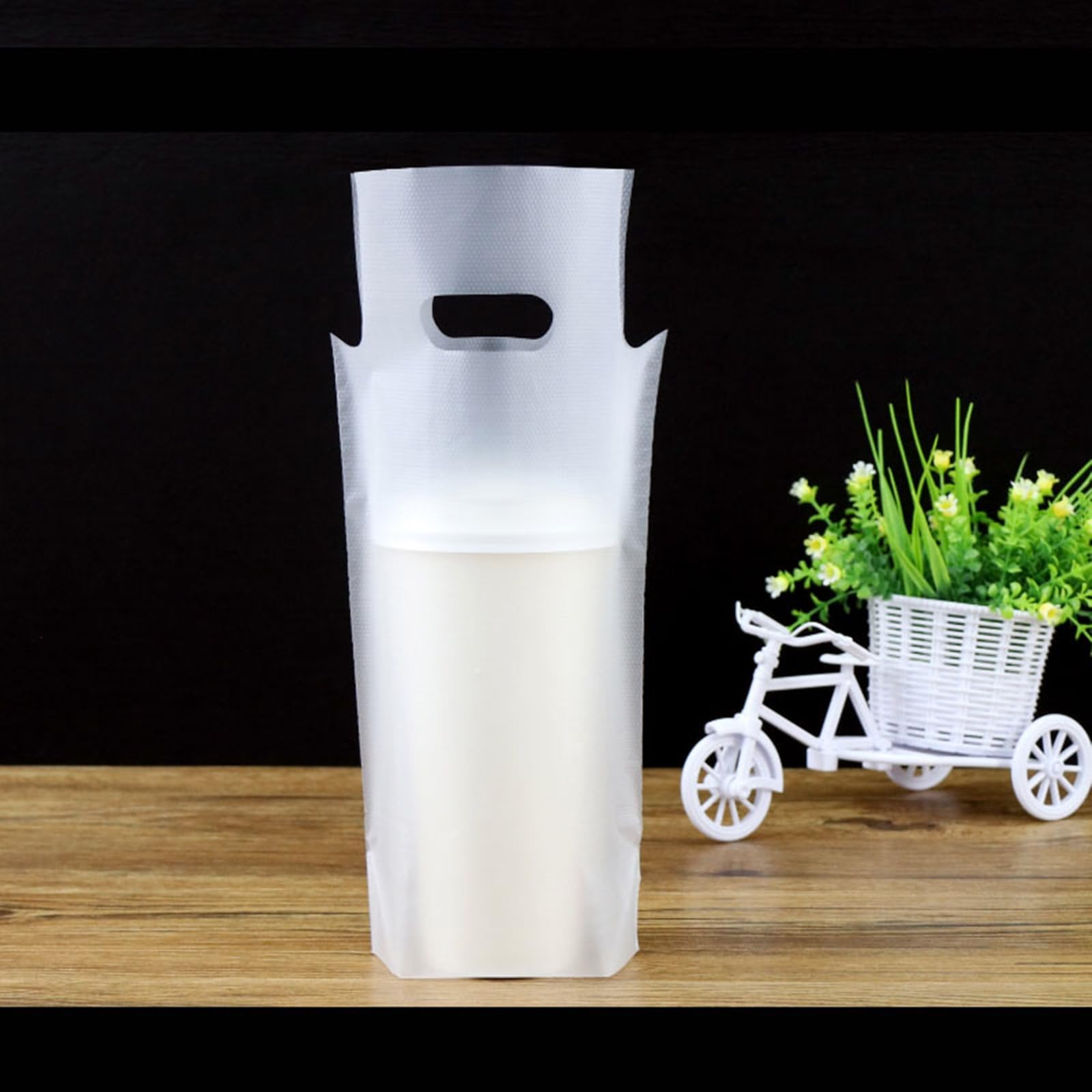 Lot de 500 sacs de transport de boissons en plastique avec poignée, pour emporter des boissons, du café, du jus de fruits, un porte-gobelet unique pour magasins, restaurants