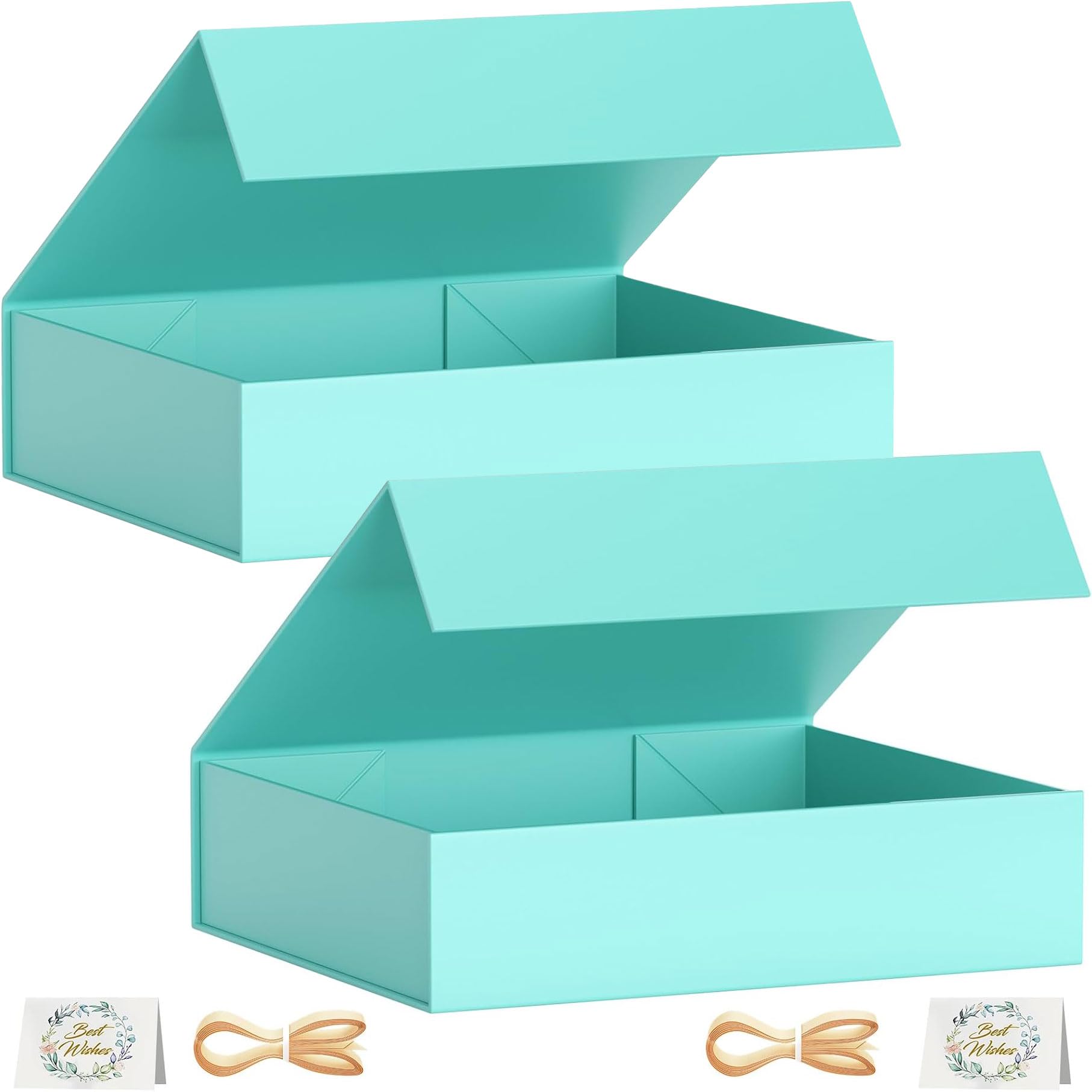 Pack of 2 Gift Boxes, 30 x 20 x 7.6 cm Gift Boxes for Presents with Lids Magnetic Closure Rectangle Collapsible for Groomsman Proposal Box, Christmas, Halloween, Birthday Gift Packging (Turquoise)