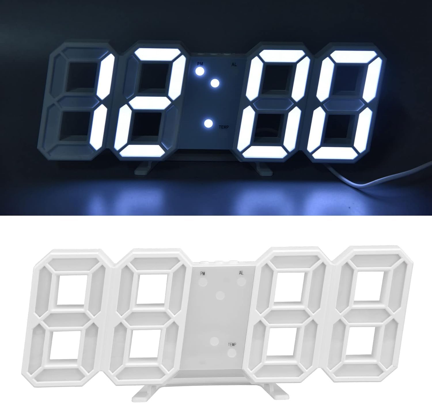 QIMIT 3D LED Digital Clock, Intelligent Voice Control Automatic Brightness Adjustment 3D Digital Clock Energy Saving for Living Room for Home (Multi Color No Clock), Plastic