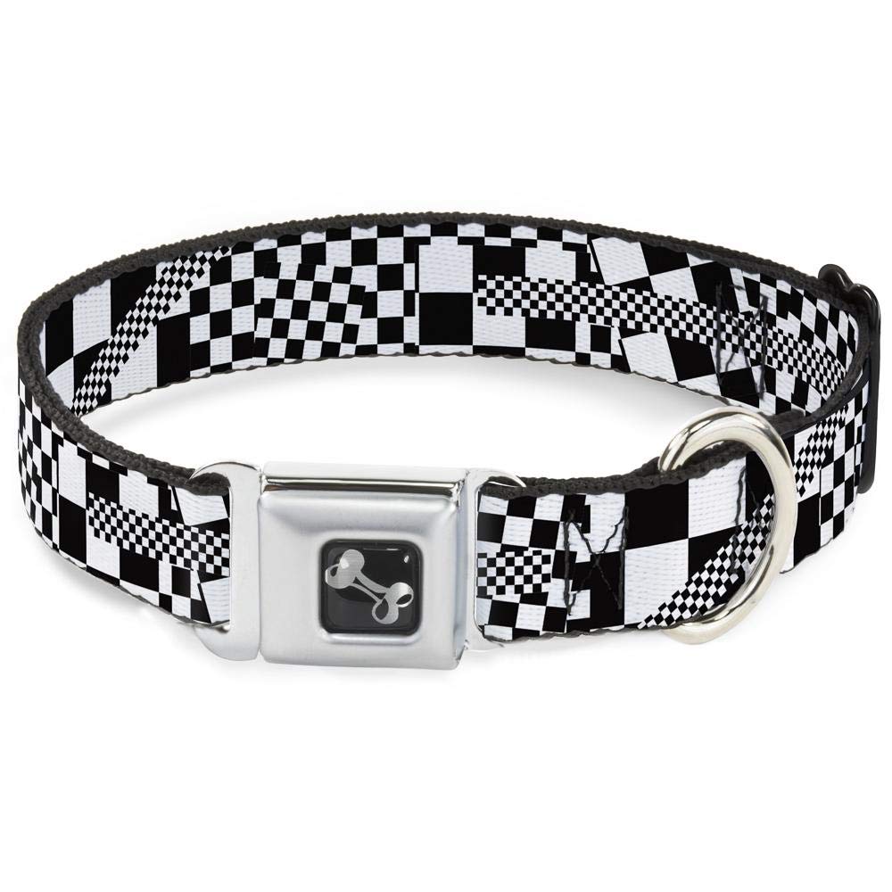 Buckle Down Funky Checkers Black/White Dog Collar Bone, Medium/11-17 โ image 1