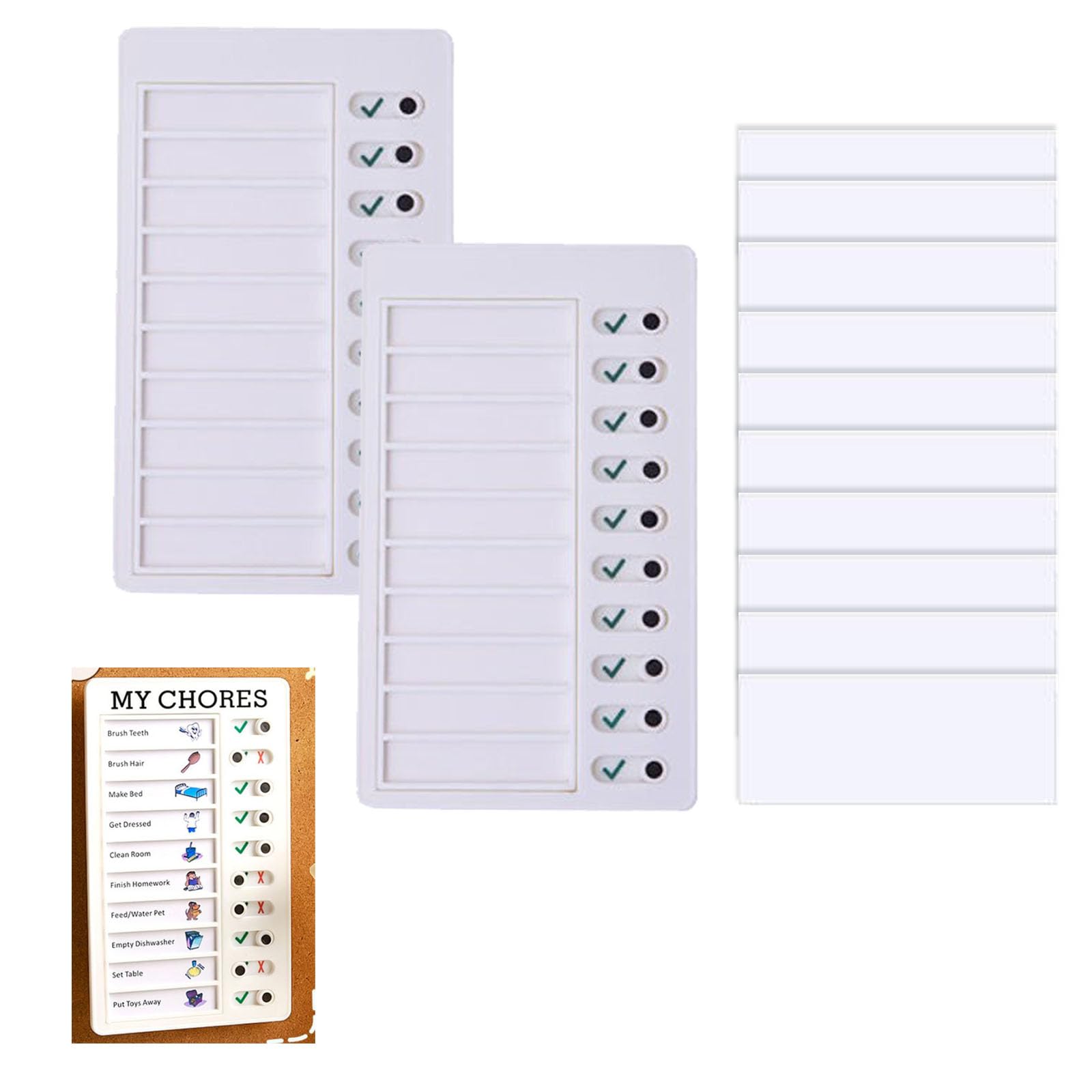 2 Pcs Chores Chart for Kids to Do List Checklist Board Blank Chore Chart Kids Chore Chart with 10 Detachable Cardstock for Kids Adults Routine Chart for Children to Do Board for Wall Fridge Kitchen