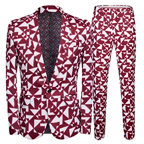 Men's Suit Men's Dress Groom Tuxedo Casual Men's Suit Red Party Men's Casual Slim Fit Suit Jacket Set 2PCS