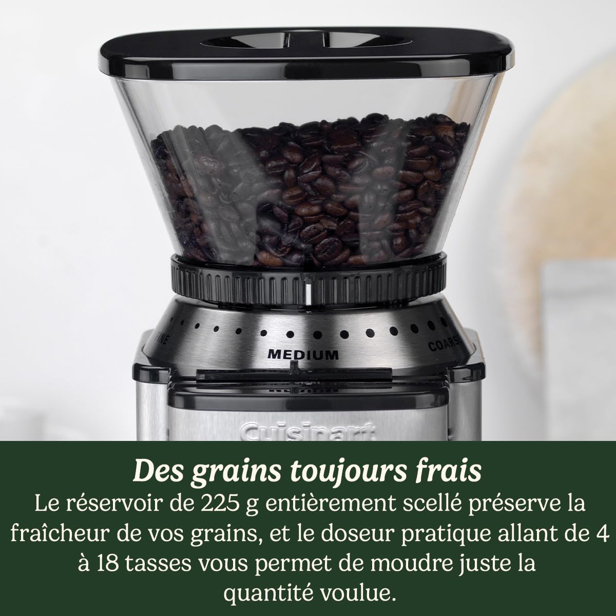 CUISINART Moulin à café pour la maison | 4-18 tasses | 18 réglages de mouture | Différentes intensités d'infusion - espresso, infusion à froid, latte, cappuccino | lavable au lave-vais