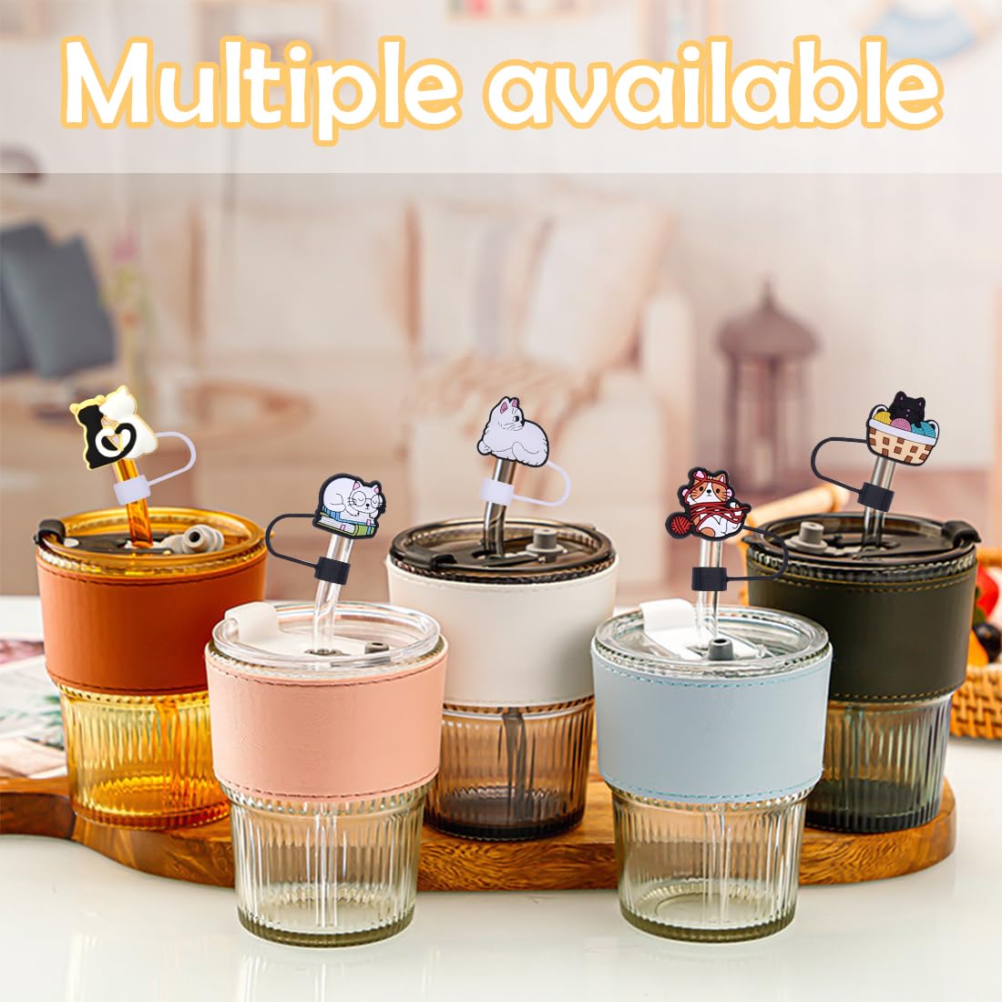 Voyyphixa 8Pcs Cute Cat Straw Cover Cap for Stanley Cup Silicone Covers Cap Cup Accessories Cat Dust-Proof Drinking Straw Reusable Straw Tips Lids Stanley Cup Straw Cover (Cat)