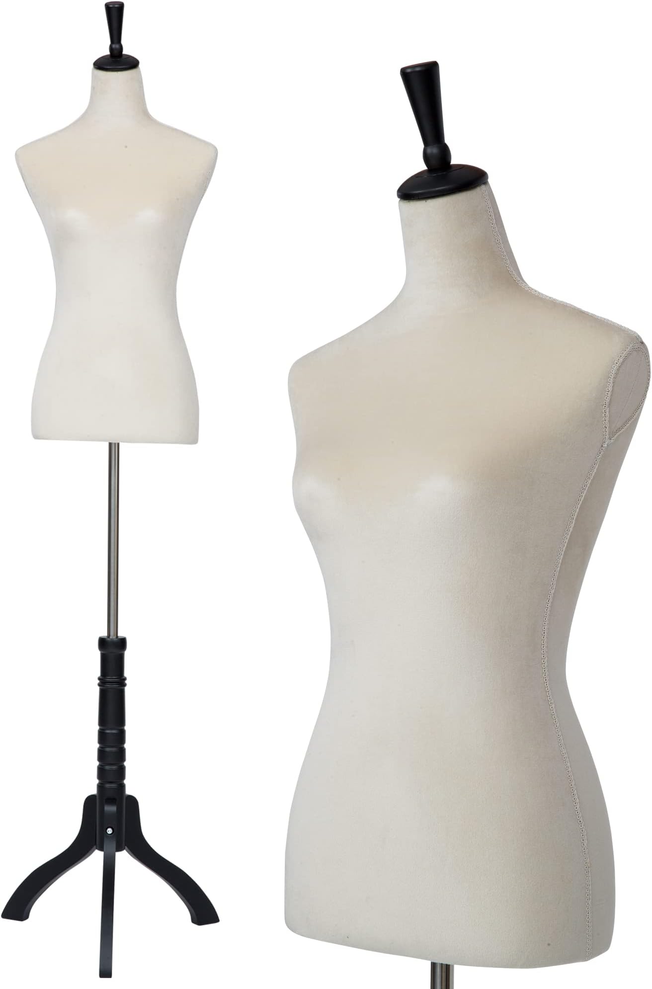 FDW Female Mannequin Body Dress Form Sewing Mannequin Torso Manikin with Tripod Base Stand Adjustable Mannequin for Sewing Clothes Display (Beige, 53-67 Inches)