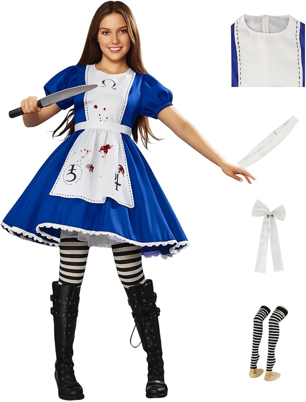 Women's Lolita Maid Cosplay Costume Dress Bloody Apron Halloween Scary Costume