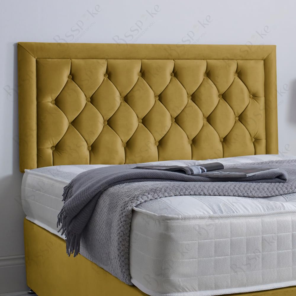 BSSPOKE Plush Velvet 24” Nova Double Headboard for Divan Bed | Create a Dreamy Sanctuary with the Haven Bed Headboard 4FT, 4FT6”, 5FT (Mustard, 6FT Super King)