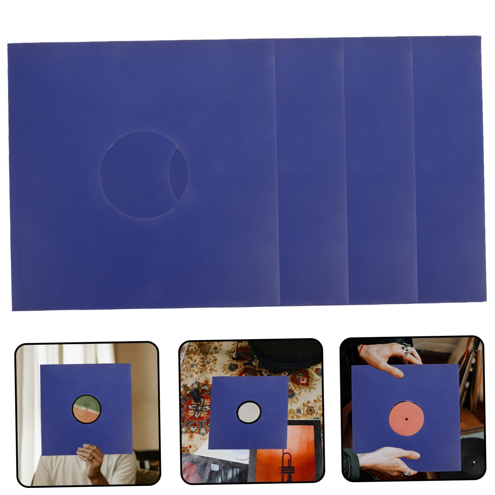 Funda Protectora de Álbum de Discos de Vinilo 12 Pulgadas Azul | Papel Kraft, Paquete de 10 Unidades, Cubiertas Exteriores con Orificio, Formato de Disco