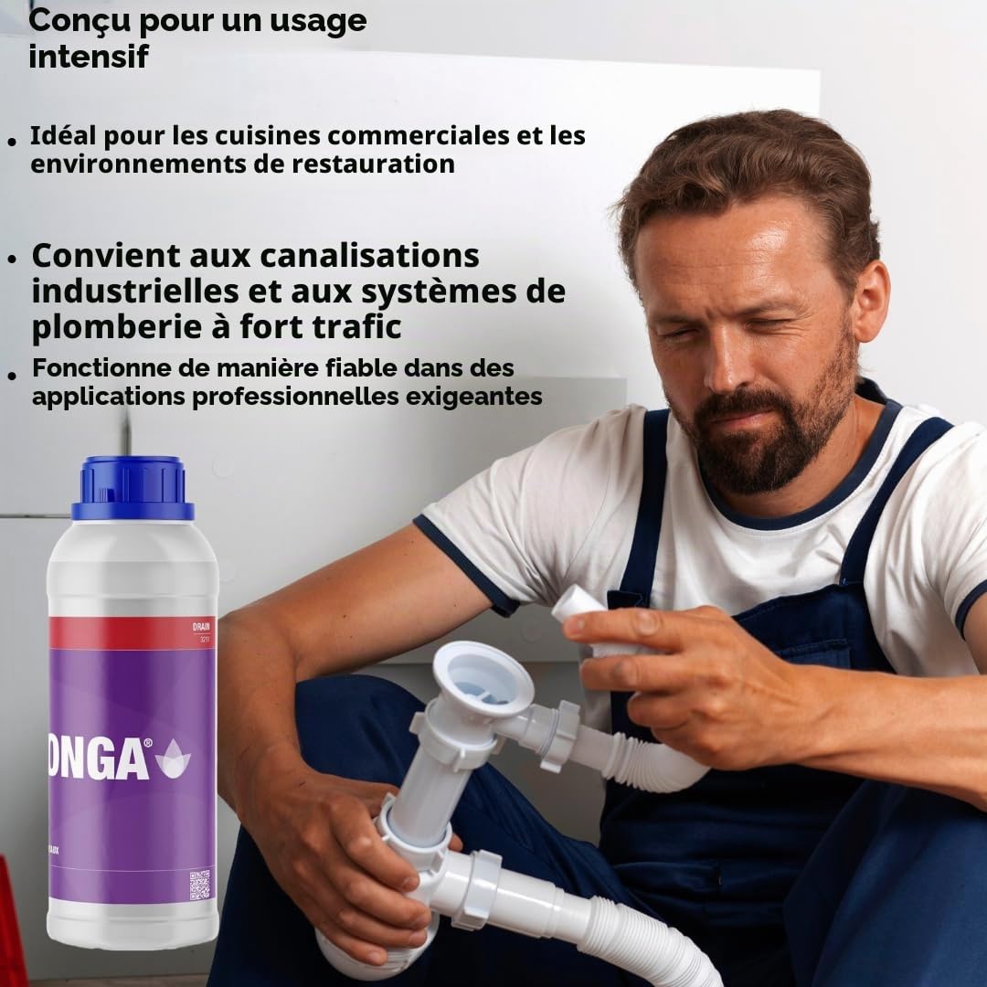 Konga Decapant Forte Nettoyeur de Drain Professionnel | Nettoyeur de Tuyau Alcalin Fort | Dissout les Graisses, les Cheveux et les Obstructeurs Organiques | Pour les Grandes Cuisines, les Égouts
