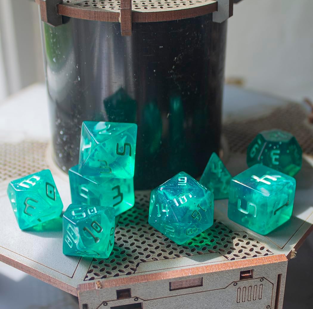 Starfarer Sci-Fi RPG Dice - 'Quasar' - Dark Green with White Swirls